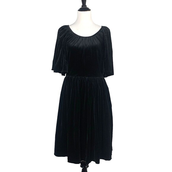 New York & Company Dresses & Skirts - Vtg 90s Y2K Black Velvet Dress 12 Party Whimsigoth Flutter Sleeve Romantic Goth